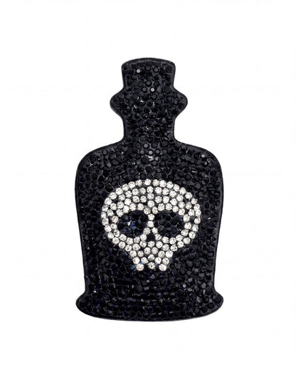 SUPERVALUECHOICE HCSESA00033 Sparkly Black Skull Bottle Rhinestone Keychain & Brooch