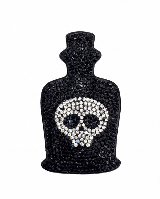 SUPERVALUECHOICE HCSESA00033 Sparkly Black Skull Bottle Rhinestone Keychain & Brooch