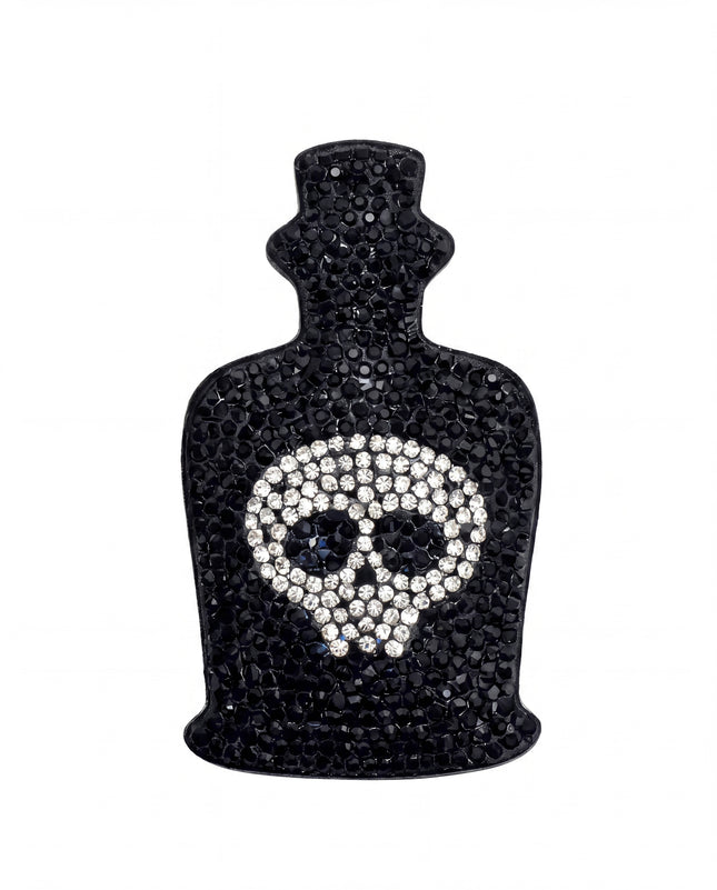 SUPERVALUECHOICE HCSESA00033 Sparkly Black Skull Bottle Rhinestone Keychain & Brooch