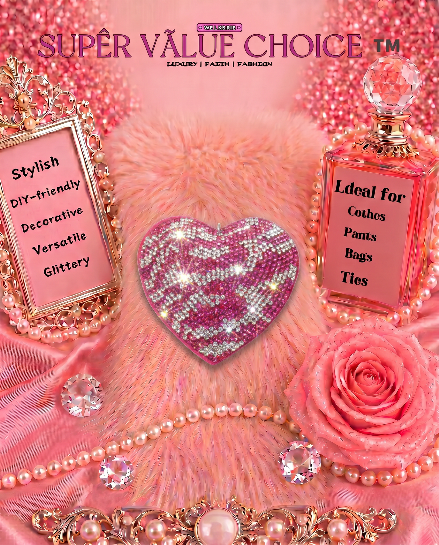 SUPERVALUECHOICE HCSESA00044 Sparkly Rhinestone Heart Bow Keychain Brooch