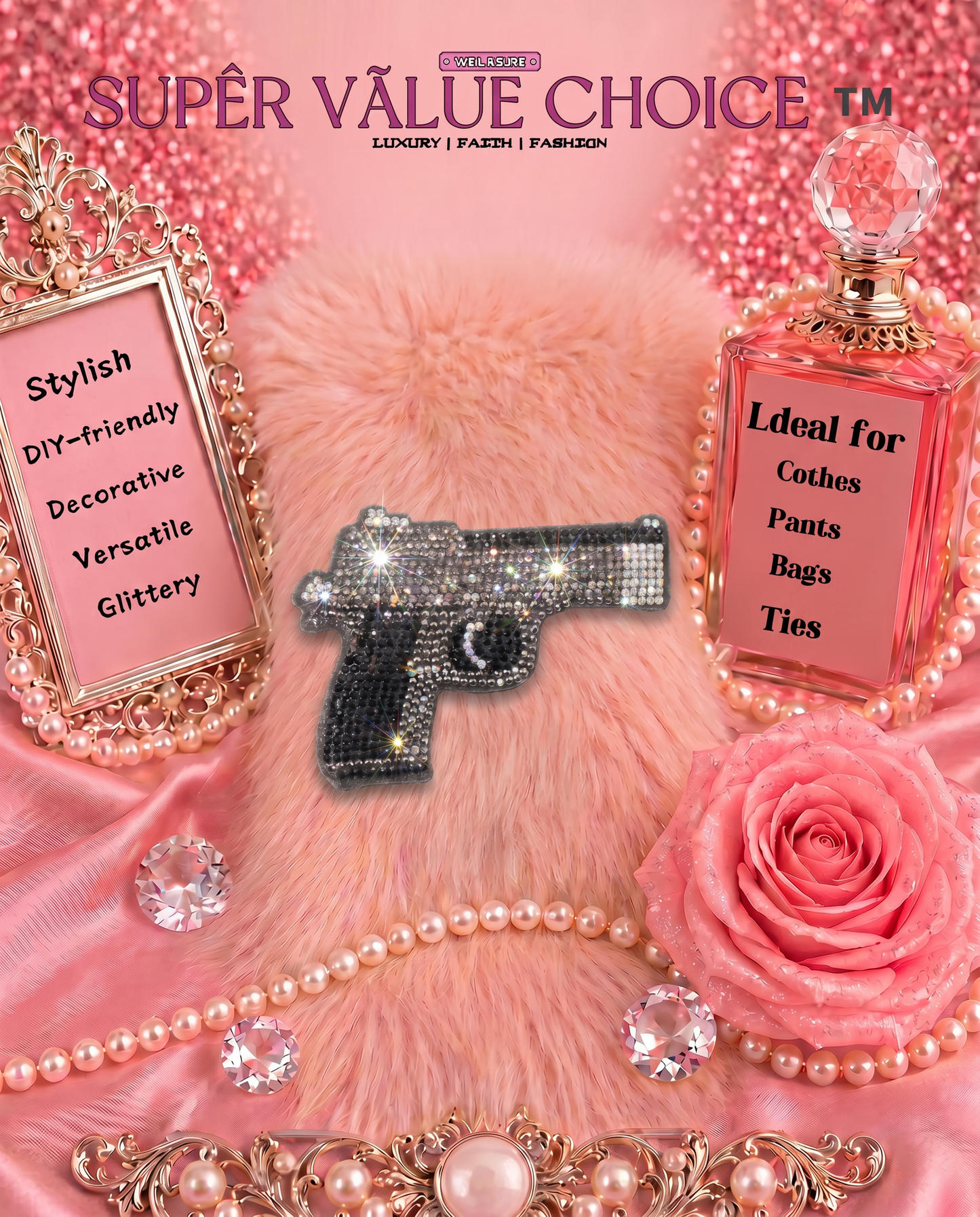 SUPERVALUECHOICE HCSESA00042 Rhinestone Gun Keychain & Brooch Sparkly Accessory