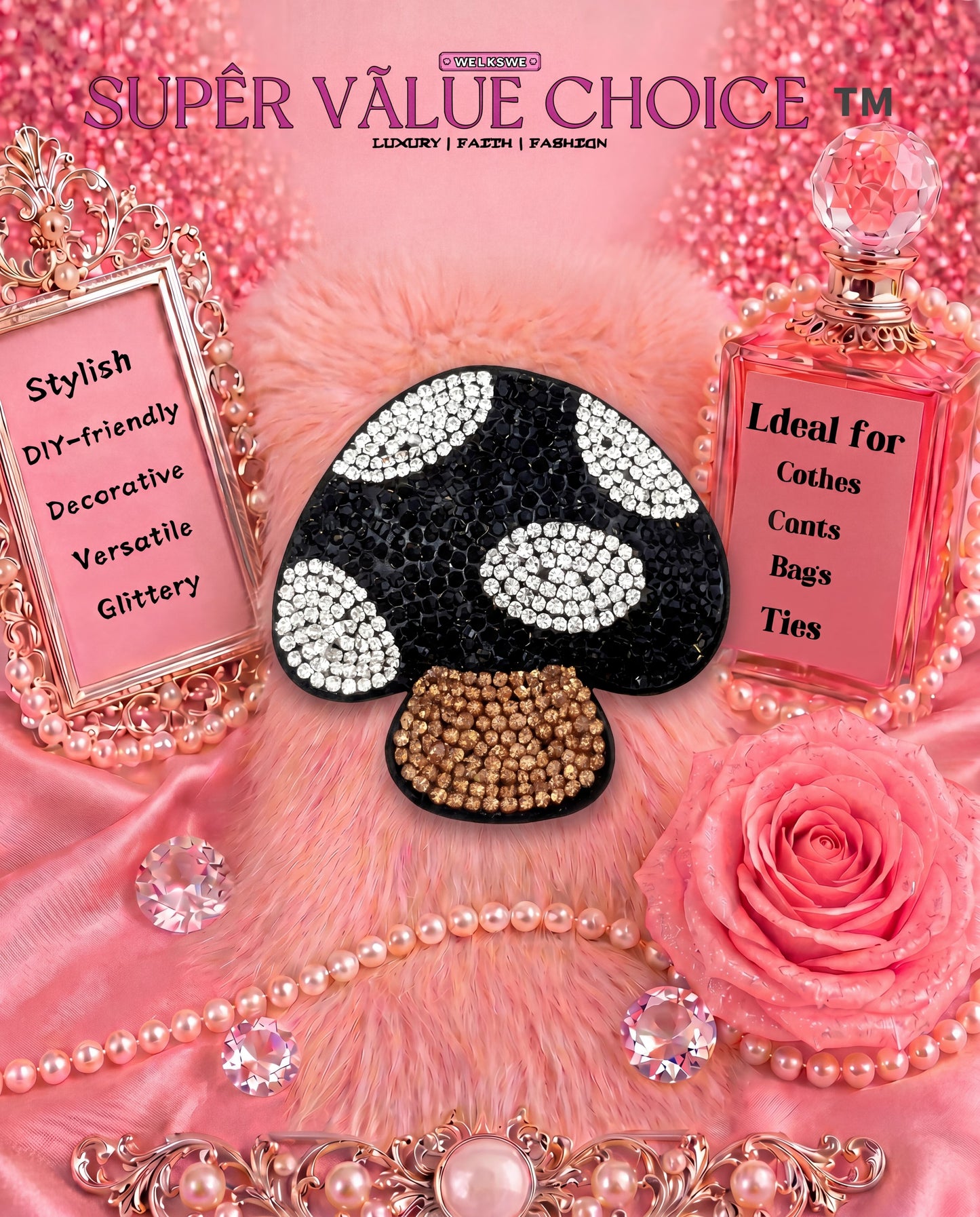 SUPERVALUECHOICE HCSESA00032 Bling Mushroom Brooch Pin & Keyring with Tassel