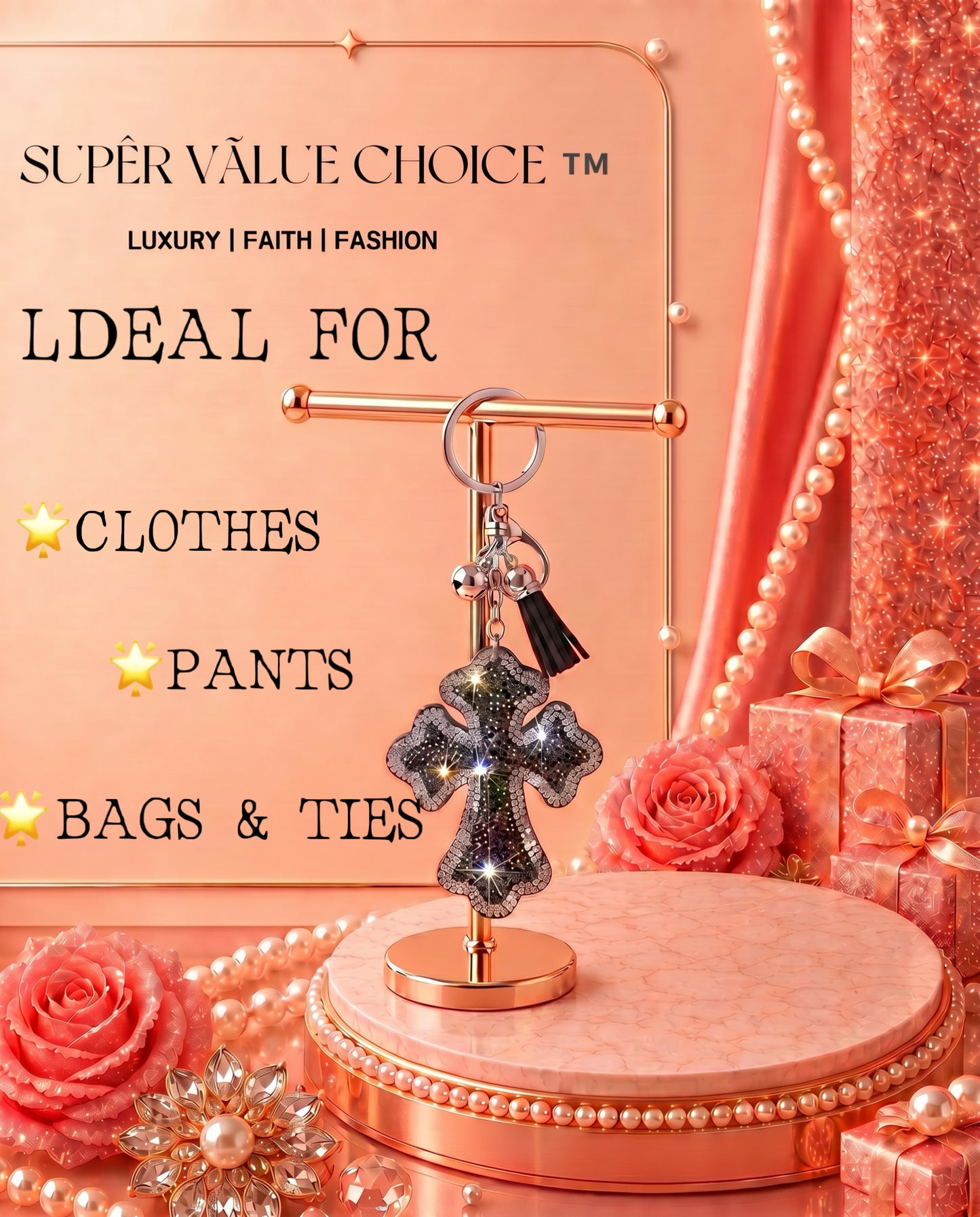 SUPERVALUECHOICE HCSESA00024 Rhinestone Cross Keychain & Brooch