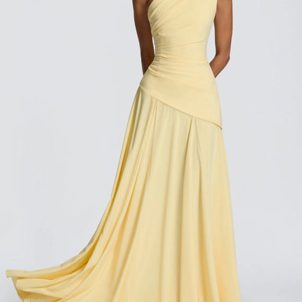SUPERVALUECHOICE HCSEAA00071 Elegant One-Shoulder Ruched Chiffon Tie-Waist Maxi Dress