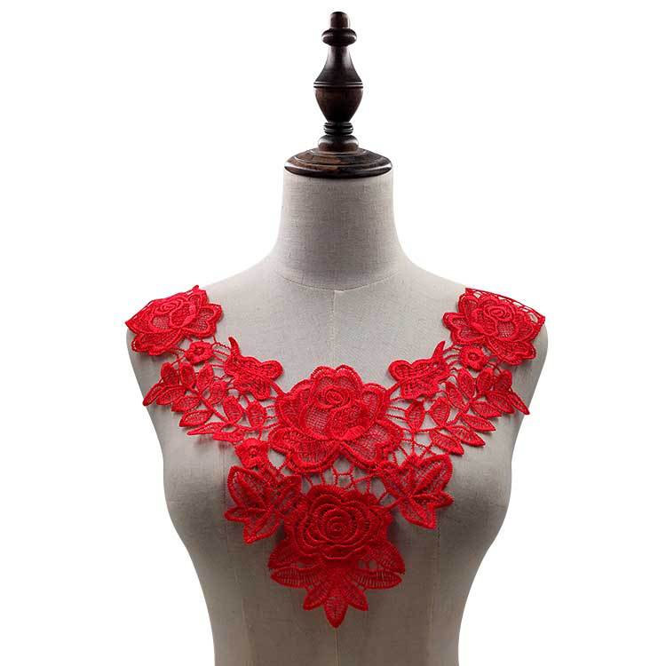 SUPERVALUECHOICE HCSEYB00091 Hollow Floral Guipure Lace Neck Applique Vibrant Color Rose Embroidery Collar Patch for Blouse Formal Wear Sew Decoration 12.59'' X 12.59''