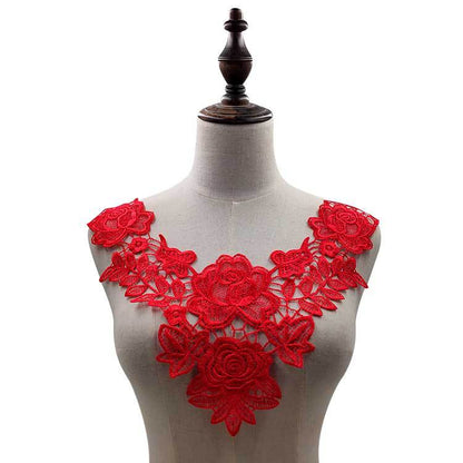 SUPERVALUECHOICE HCSEYB00091 Hollow Floral Guipure Lace Neck Applique Vibrant Color Rose Embroidery Collar Patch for Blouse Formal Wear Sew Decoration 12.59'' X 12.59''