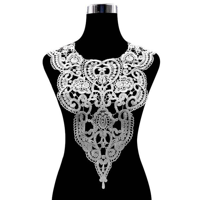 SUPERVALUECHOICE HCSEYB00092 Hollow Floral Guipure Lace Neck Applique Vibrant Color Rose Embroidery Collar Patch for Blouse Formal Wear Sew Decoration 13.38'' X 17.32''