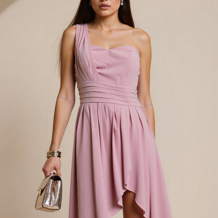 SVCD000129 Summer fashion temperament oblique shoulder high waist sleeveless long loose irregular evening dress