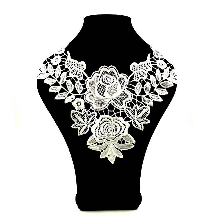 SUPERVALUECHOICE HCSEYB00091 Hollow Floral Guipure Lace Neck Applique Vibrant Color Rose Embroidery Collar Patch for Blouse Formal Wear Sew Decoration 12.59'' X 12.59''
