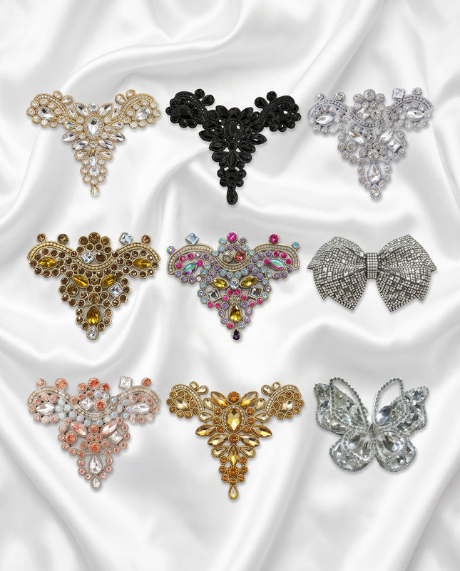 SUPERVALUECHOICE HCSEYD00042 Handmade Rhinestone Applique, Crystal Beaded Patch for Wedding Dress, Evening Gown, Costume DIY Sew On Embellishment
