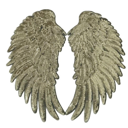 SUPERVALUECHOICE HCSEYC00027 Pair of Angel Wing Sequin Embroidered Clothing Patches H 5.12" × W 10.24" (Single Wing)