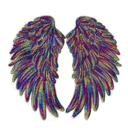 SUPERVALUECHOICE HCSEYC00027 Pair of Angel Wing Sequin Embroidered Clothing Patches H 5.12" × W 10.24" (Single Wing)