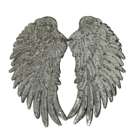 SUPERVALUECHOICE HCSEYC00027 Pair of Angel Wing Sequin Embroidered Clothing Patches H 5.12" × W 10.24" (Single Wing)