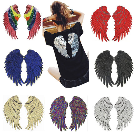 SUPERVALUECHOICE HCSEYC00027 Pair of Angel Wing Sequin Embroidered Clothing Patches H 5.12" × W 10.24" (Single Wing)