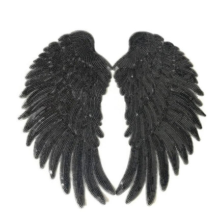 SUPERVALUECHOICE HCSEYC00027 Pair of Angel Wing Sequin Embroidered Clothing Patches H 5.12" × W 10.24" (Single Wing)