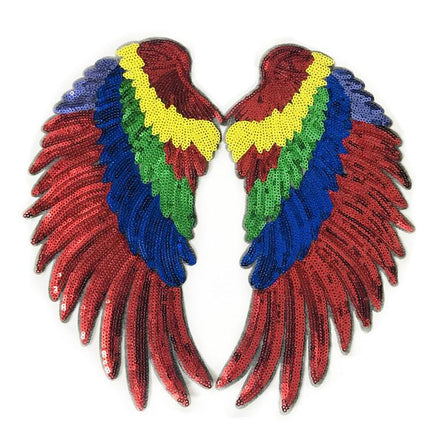 SUPERVALUECHOICE HCSEYC00027 Pair of Angel Wing Sequin Embroidered Clothing Patches H 5.12" × W 10.24" (Single Wing)