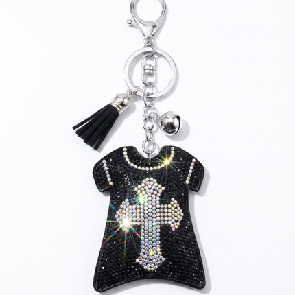 SUPERVALUECHOICE HCSESA00046 Sparkly Rhinestone Cross T-shirt Keychain & Brooch