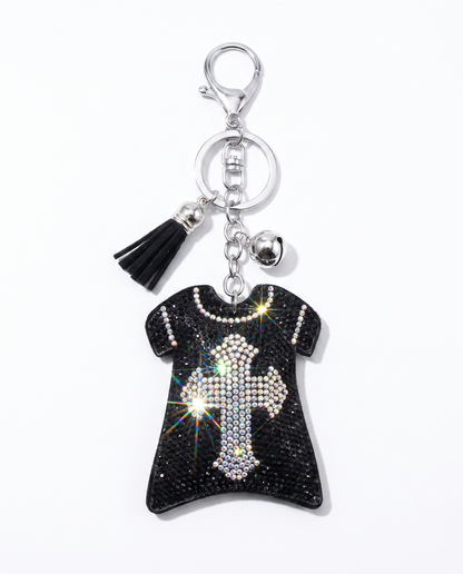 SUPERVALUECHOICE HCSESA00046 Sparkly Rhinestone Cross T-shirt Keychain & Brooch