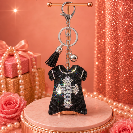 SUPERVALUECHOICE HCSESA00046 Sparkly Rhinestone Cross T-shirt Keychain & Brooch