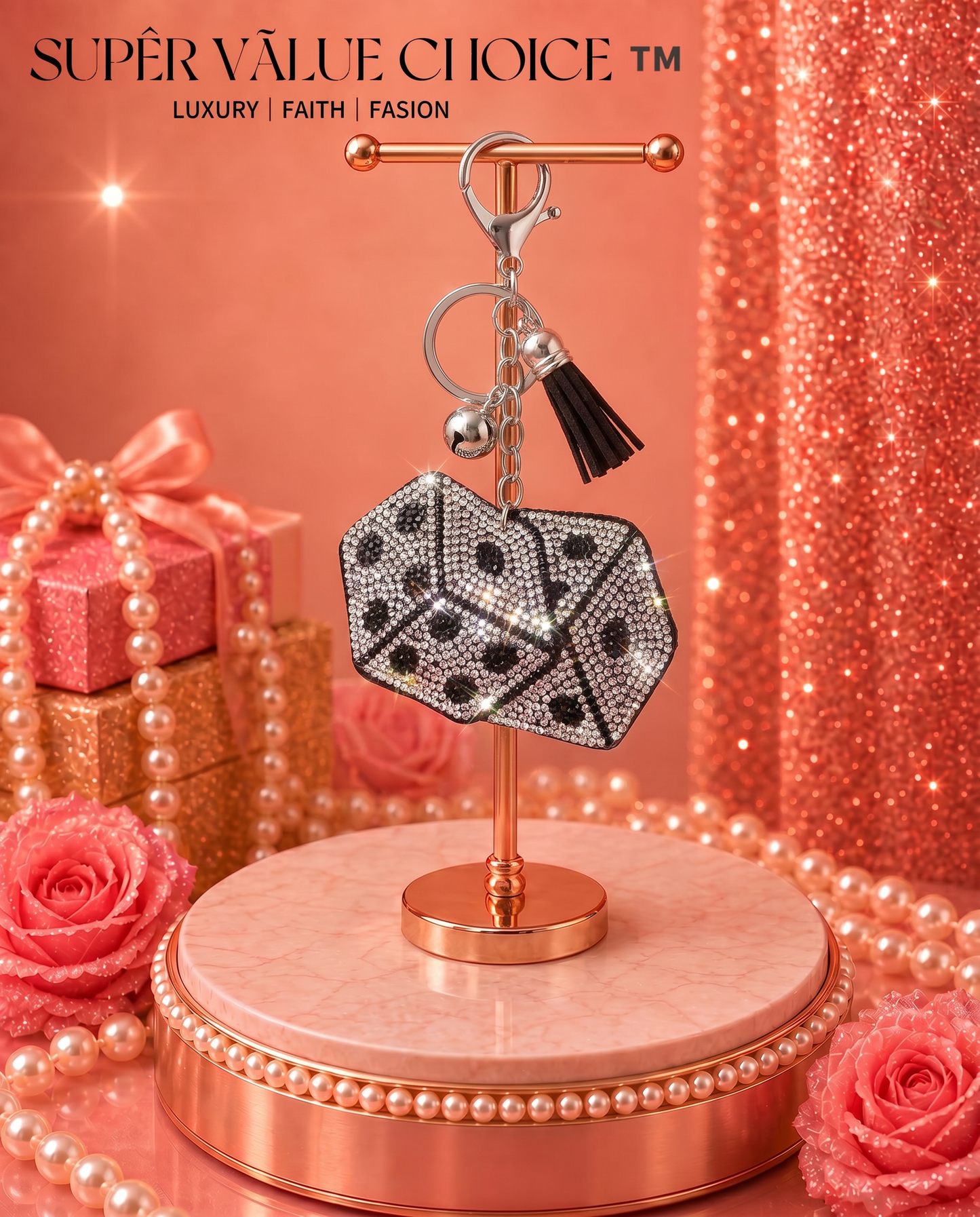 SUPERVALUECHOICE HCSESA00049 Crystal Dice Shape Keychain & Brooch