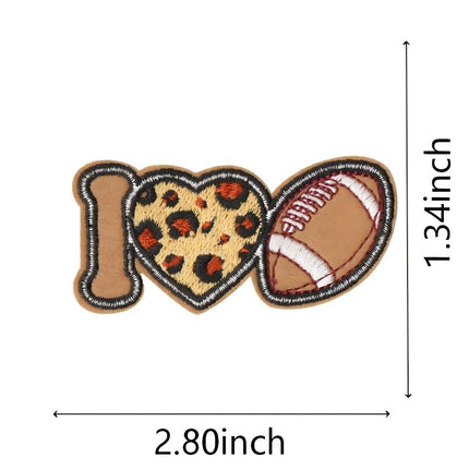 SUPERVALUECHOICE HCSEYSB00004 9 Pack Leopard Print Football Themed Iron On Patches Game Day Football Mom Embroidered Appliques for Jacket Hat Backpack Sports Clothing Decor