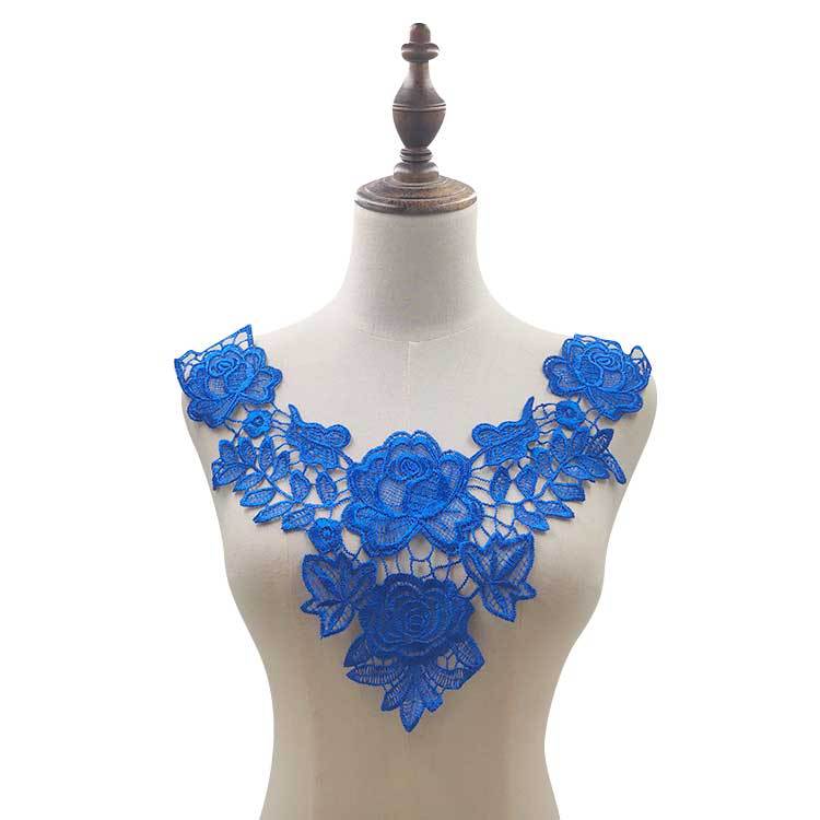 SUPERVALUECHOICE HCSEYB00091 Hollow Floral Guipure Lace Neck Applique Vibrant Color Rose Embroidery Collar Patch for Blouse Formal Wear Sew Decoration 12.59'' X 12.59''