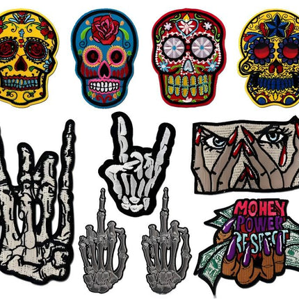 SUPERVALUECHOICE HCSEYSB00028 9Pcs Sugar Skull Skeleton Hand Embroidered Iron On Patches Gothic Streetwear Clothing Appliques