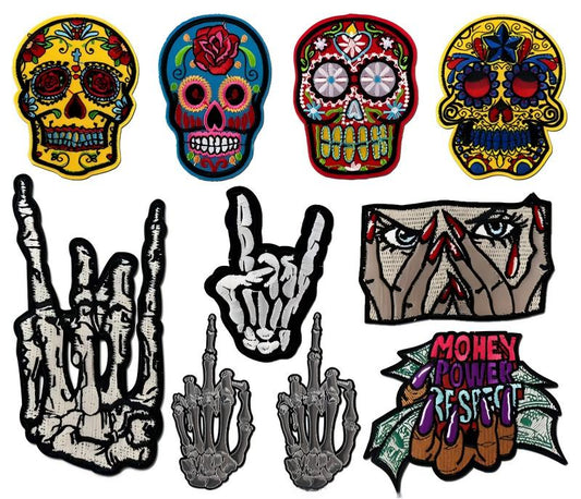 SUPERVALUECHOICE HCSEYSB00028 9Pcs Sugar Skull Skeleton Hand Embroidered Iron On Patches Gothic Streetwear Clothing Appliques