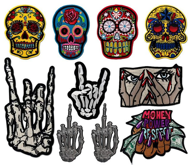 SUPERVALUECHOICE HCSEYSB00028 9Pcs Sugar Skull Skeleton Hand Embroidered Iron On Patches Gothic Streetwear Clothing Appliques