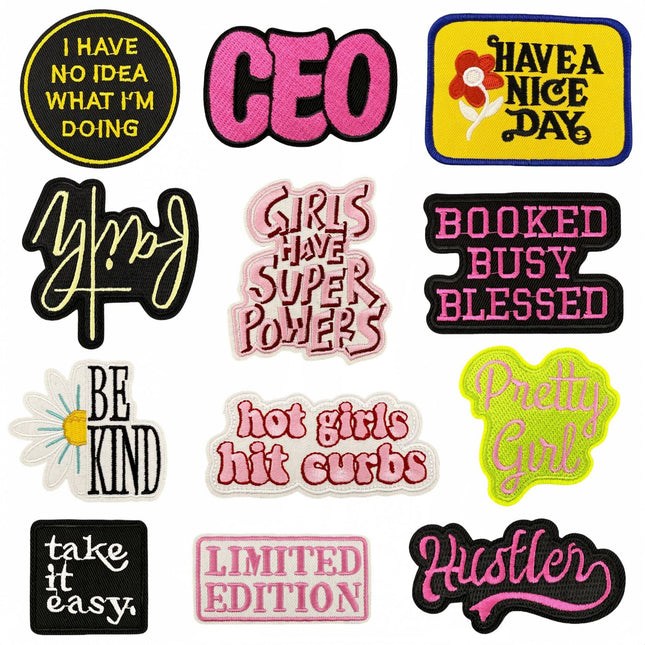 SUPERVALUECHOICE HCSEYSB00027 9Pcs Motivational Slogan Embroidered Iron On Patches Clothing DIY Decoration Appliques