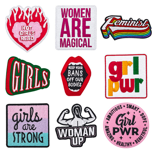 SUPERVALUECHOICE HCSEYB00107 9Pcs Girl Power Feminist Slogan Embroidered Iron On Patches Clothing DIY Decor Appliques