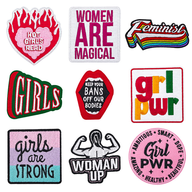 SUPERVALUECHOICE HCSEYB00107 9Pcs Girl Power Feminist Slogan Embroidered Iron On Patches Clothing DIY Decor Appliques