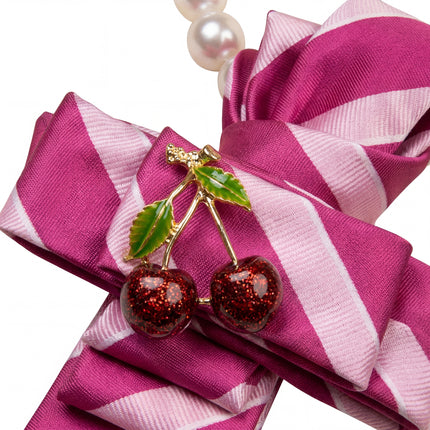 SUPÊR VÃLUE CHOICE #HCSEZ0007 Cherry Satin Statement Tie with Butterfly Brooch | Pearl Collar Embellished Tie | Elegant Women's Neck Tie Accessory