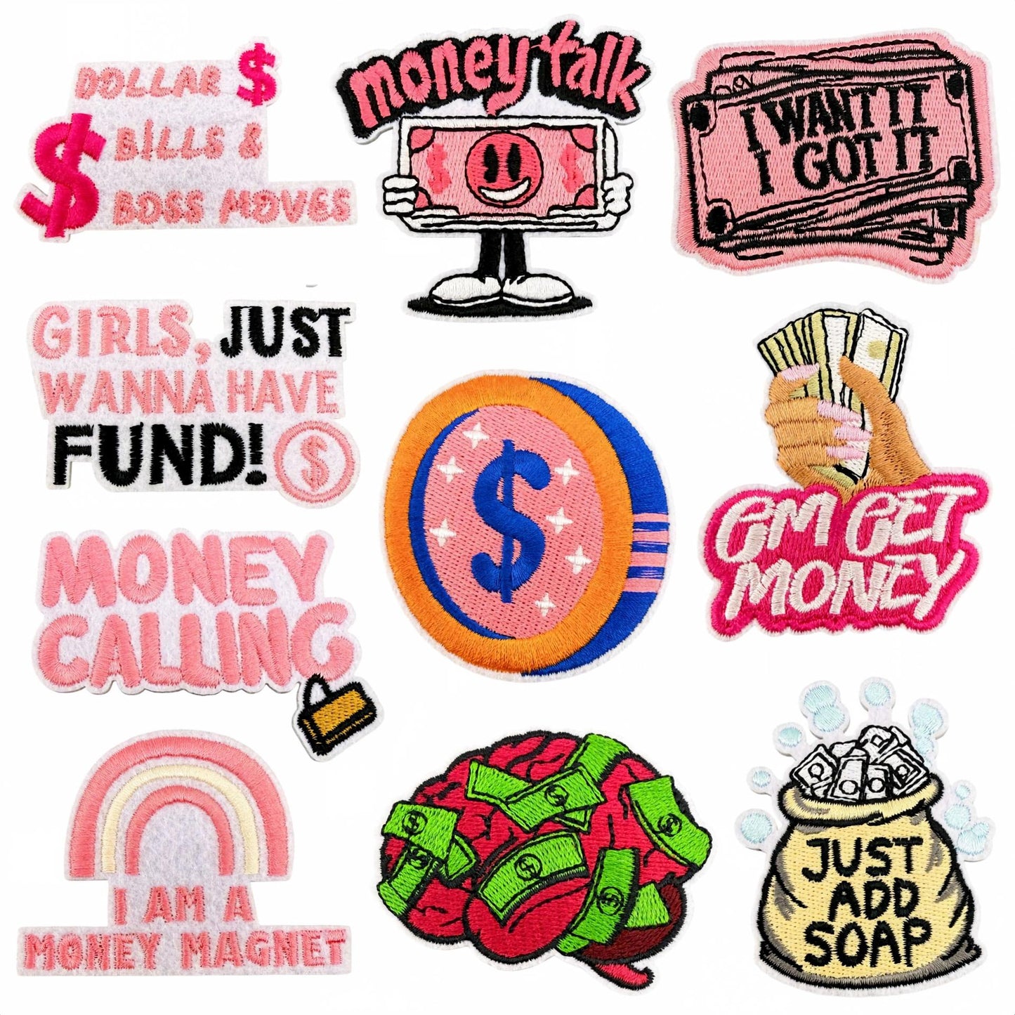SUPERVALUECHOICE HCSEYSB000014 20Pcs Money Themed Embroidered Iron On Patches Hip Hop Apparel DIY Decor Appliques