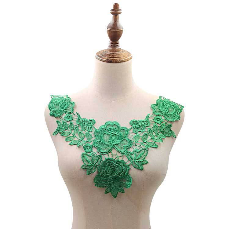 SUPERVALUECHOICE HCSEYB00091 Hollow Floral Guipure Lace Neck Applique Vibrant Color Rose Embroidery Collar Patch for Blouse Formal Wear Sew Decoration 12.59'' X 12.59''