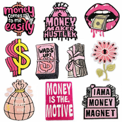 SUPERVALUECHOICE HCSEYSB000014 20Pcs Money Themed Embroidered Iron On Patches Hip Hop Apparel DIY Decor Appliques