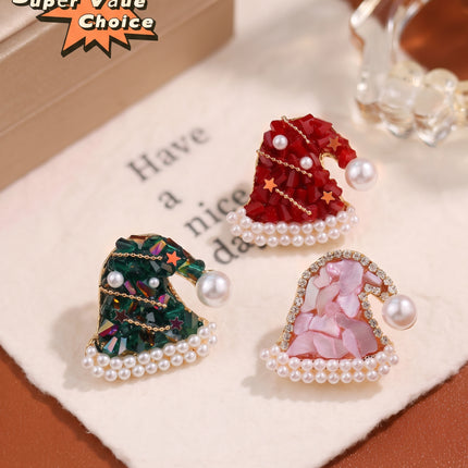 SUPERVALUECHOICE HCSESA00109 Elegant Christmas Santa Hat Brooch, Luxury Pearl & Crystal Holiday Pin, Delicate Festive Accessory & Creative Gift
