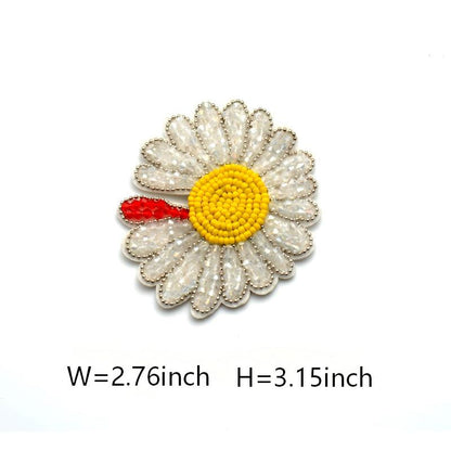 SUPERVALUECHOICE HCSEYD00020 Beaded Daisy Flower Iron On Patches Sparkly Floral Clothing DIY Decor Appliques