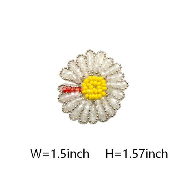 SUPERVALUECHOICE HCSEYD00020 Beaded Daisy Flower Iron On Patches Sparkly Floral Clothing DIY Decor Appliques