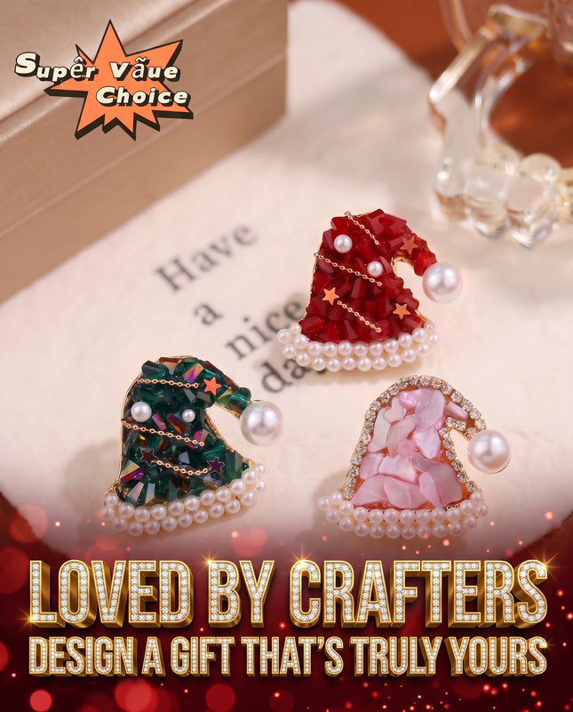 SUPERVALUECHOICE HCSESA00109 Elegant Christmas Santa Hat Brooch, Luxury Pearl & Crystal Holiday Pin, Delicate Festive Accessory & Creative Gift