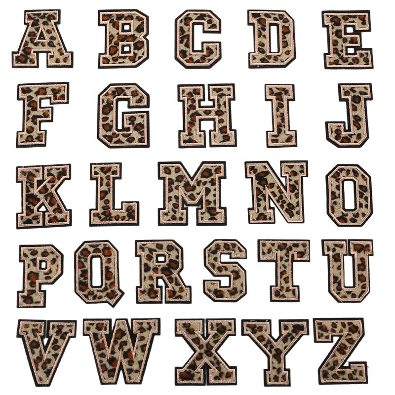 SUPERVALUECHOICE HCSEYSF00005 Leopard Faux Fur Texture 26 Alphabet Letter Iron On Embroidered Patches Varsity Style Appliques for Denim Jeans Bag Personalized Craft Supply