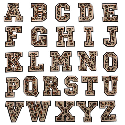SUPERVALUECHOICE HCSEYSF00005 Leopard Faux Fur Texture 26 Alphabet Letter Iron On Embroidered Patches Varsity Style Appliques for Denim Jeans Bag Personalized Craft Supply