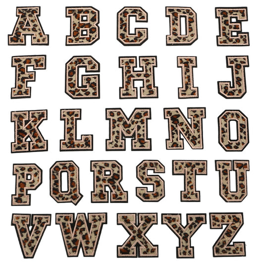 SUPERVALUECHOICE HCSEYSF00005 Leopard Faux Fur Texture 26 Alphabet Letter Iron On Embroidered Patches Varsity Style Appliques for Denim Jeans Bag Personalized Craft Supply