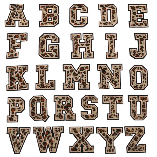SUPERVALUECHOICE HCSEYSF00005 Leopard Faux Fur Texture 26 Alphabet Letter Iron On Embroidered Patches Varsity Style Appliques for Denim Jeans Bag Personalized Craft Supply
