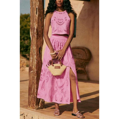 SVCD000031 Sleeveless skirt pocket two-piece set, INS casual loose vacation split suit