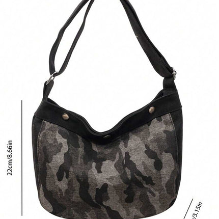 SuperValueChoice HCSEFA00066 Fashion Camouflage Hobo Youth Shoulder Bag for Women Retro Army Green Canvas Crossbody Bags Casual Streetwear Underarm Handbag