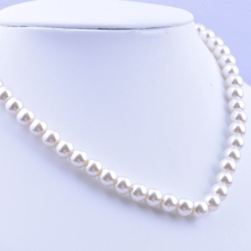 SUPERVALUECHOICE HCSEN00002 Multicolor Round Pearl Choker Necklace Classic Single Strand Beaded Necklace for Women Daily Wedding Jewelry
