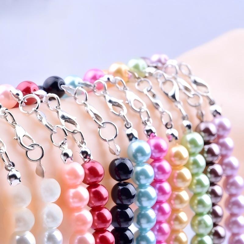 SUPERVALUECHOICE HCSEN00002 Multicolor Round Pearl Choker Necklace Classic Single Strand Beaded Necklace for Women Daily Wedding Jewelry