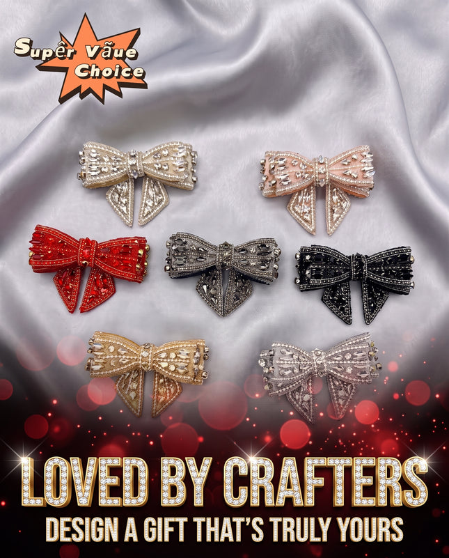 SUPERVALUECHOICE CHRISTMAS HCSEYD00053 Rhinestone Bows of DIY Project, clothing, bridal, Shoes and Accessories Rhinestone Appliques 3.54in× 2.56in