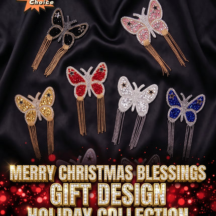 SUPERVALUECHOICE CHRISTMAS HCSEYD00046 Handmade Rhinestone Butterfly Applique, Hotfix Backed Crystal Beaded Patch for Christmas Holiday Garment, Formal Dress & Costume Embellishment 2.68 in × 4.53 in